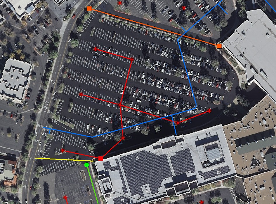 sample utility map showing electrical, water, communication , gas lines with ortho imagery 